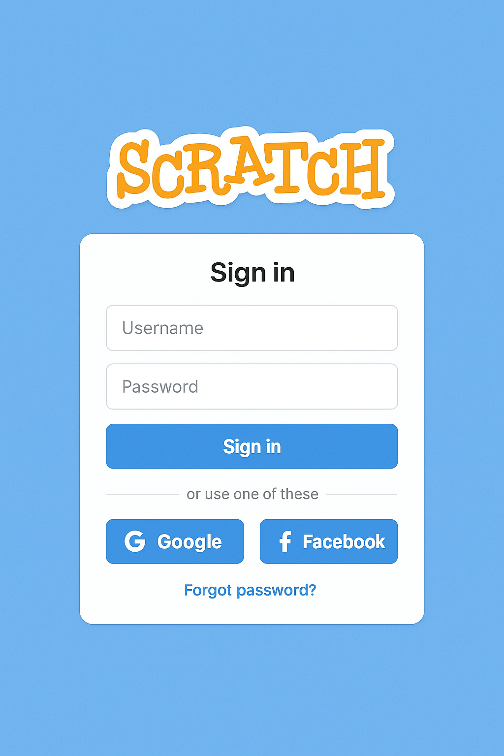 Tela de login do Scratch